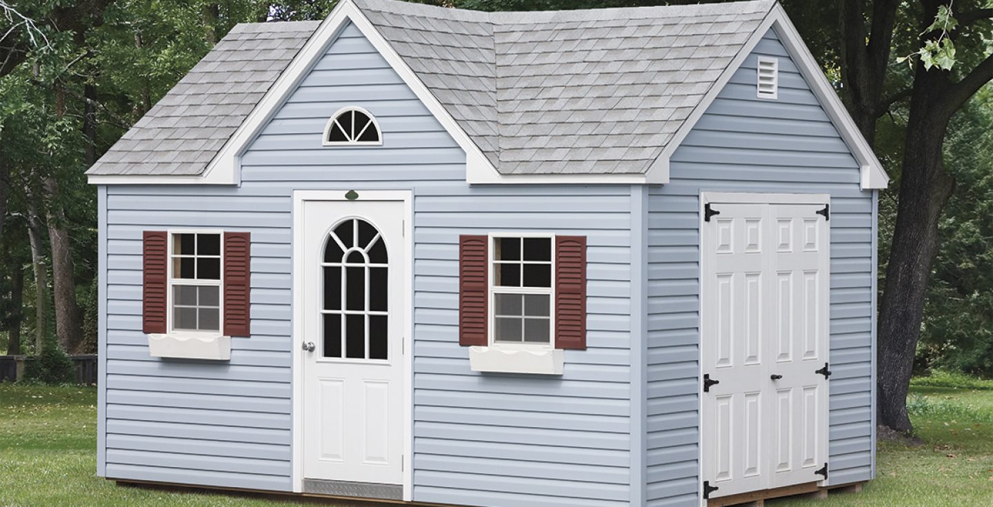 light blue vinyl Victorian cottage