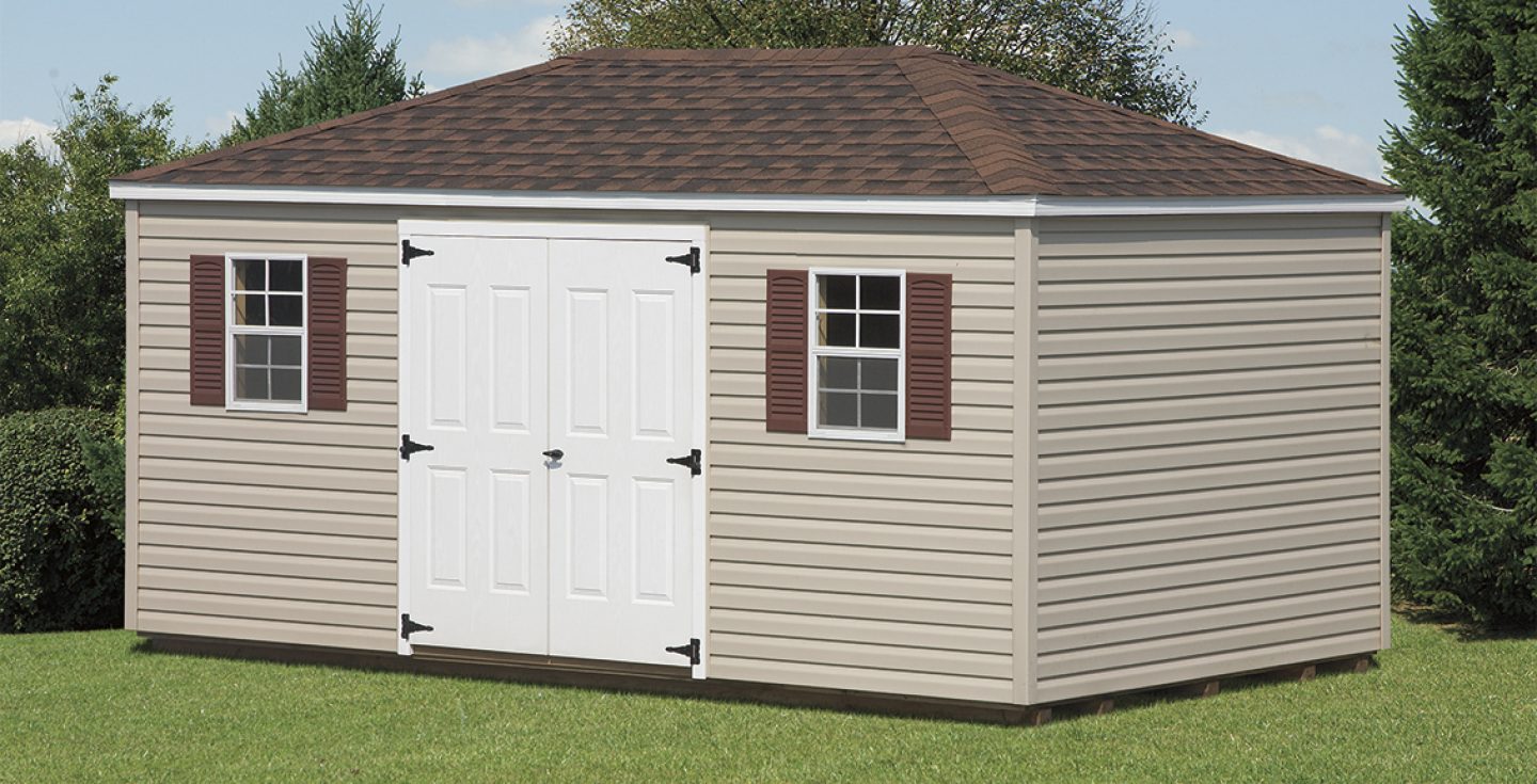 tan vinyl provincial outdoor shed