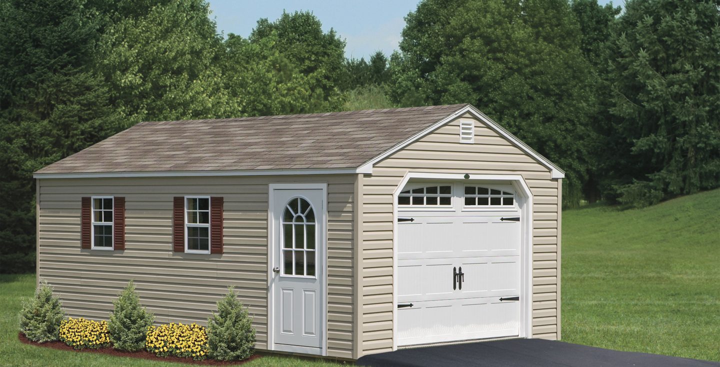 tan vinyl single car garage