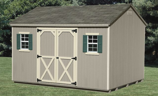 tan vinyl a frame custom shed