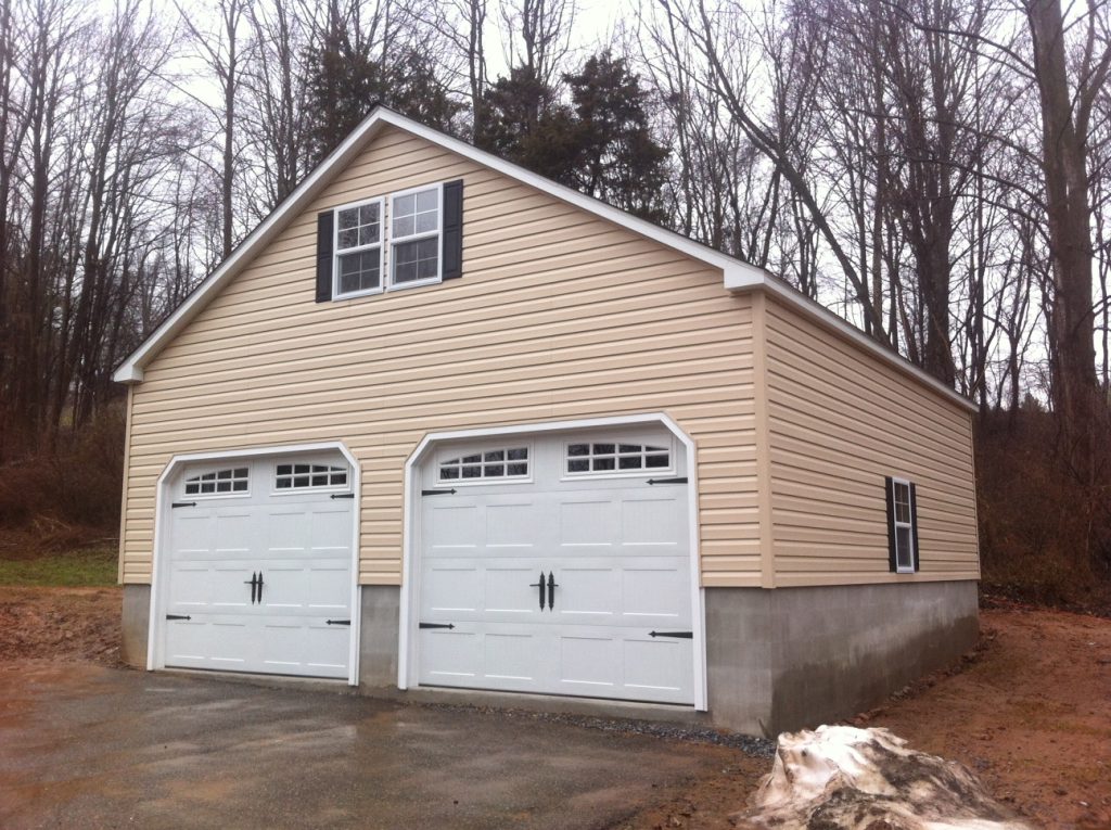 2-Story Double Wide Garage - Vinyl - Amish Backyard Structures