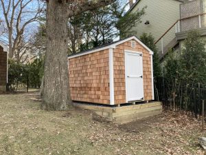 8×12 sheds with Cedar shake siding, NY